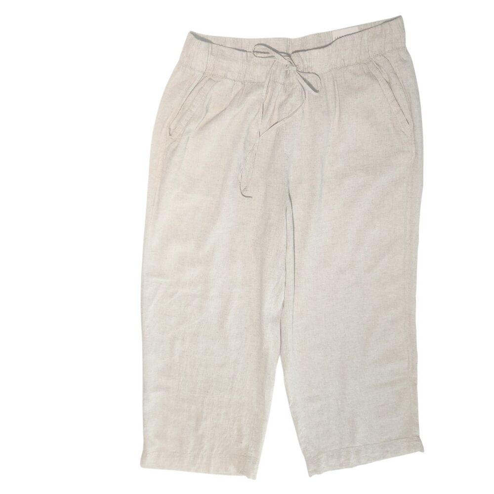 Lane Bryant NWT Wide Leg Pants 18 Linen Blend Pull-On Oat Coastal Resort Boho